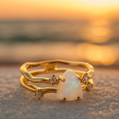 Alba di Mare | Anello dorato con pietra di luna e argento 925
