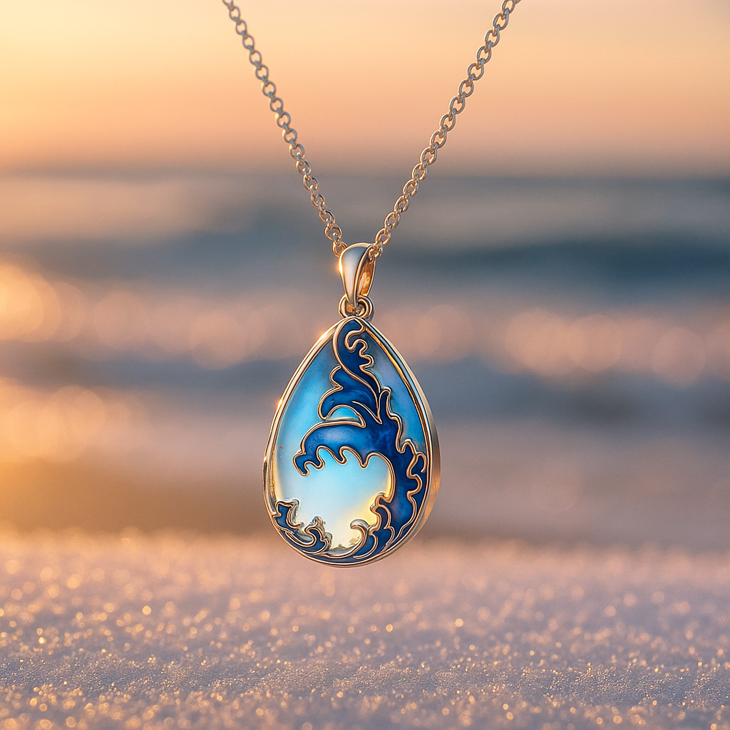 Goccia d’Onda – Collana con pendente smaltato a tema marino