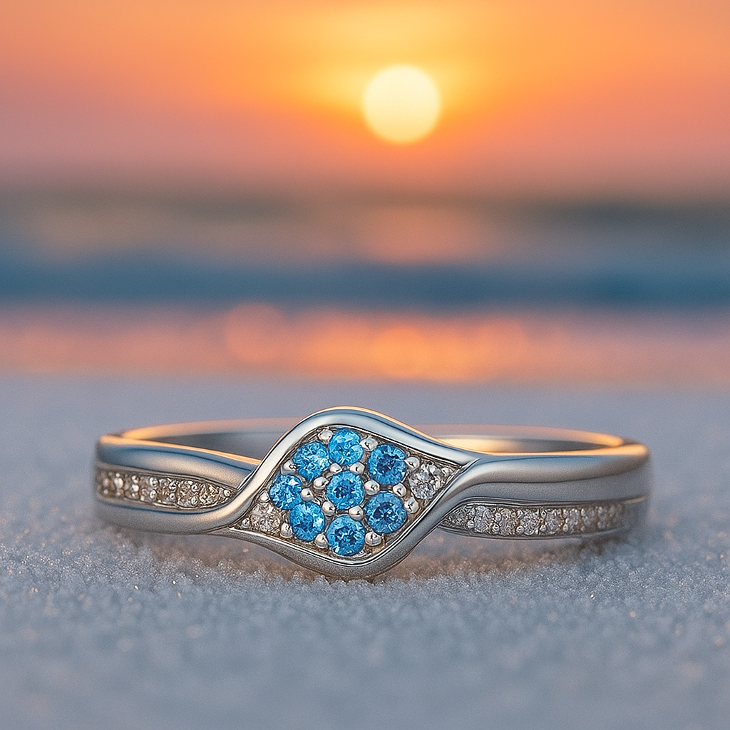 Onde Silenti – Anello in argento 925 con cristalli azzurri