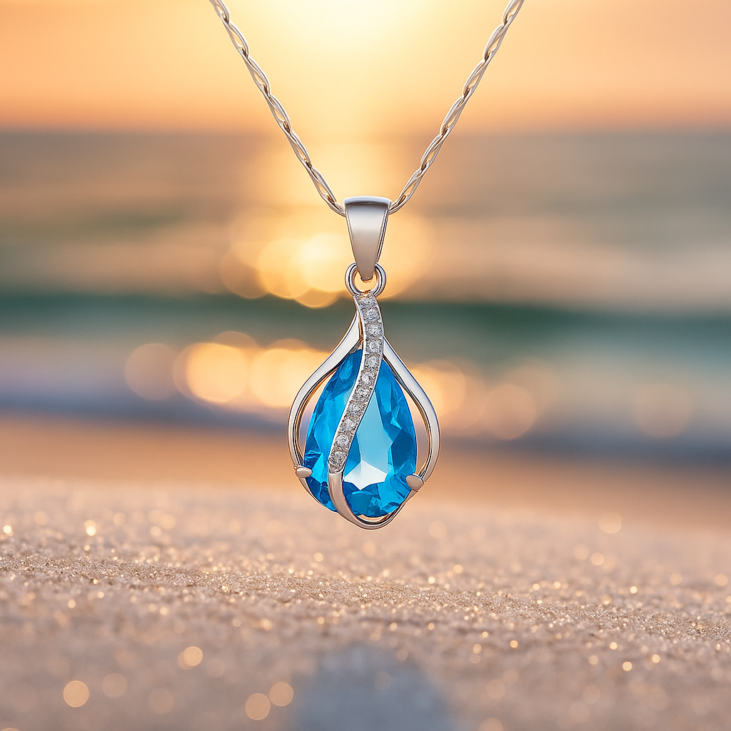 Goccia di Luce – Collana con zircone blu e finitura argentata