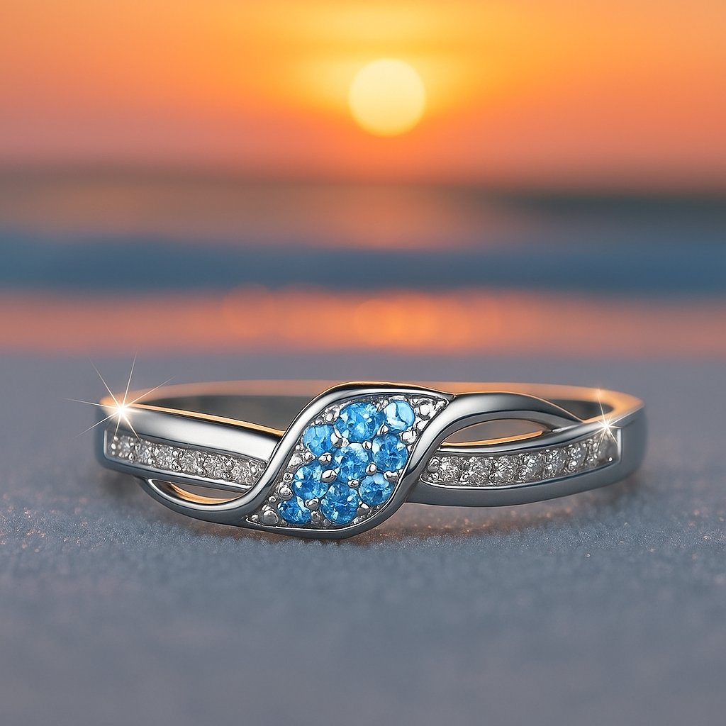 Onde Silenti – Anello in argento 925 con cristalli azzurri