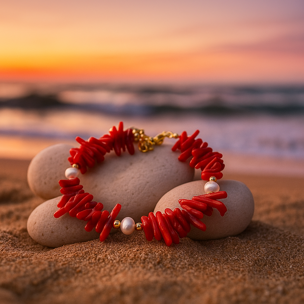 Bracciale Rosso corallo e Perle