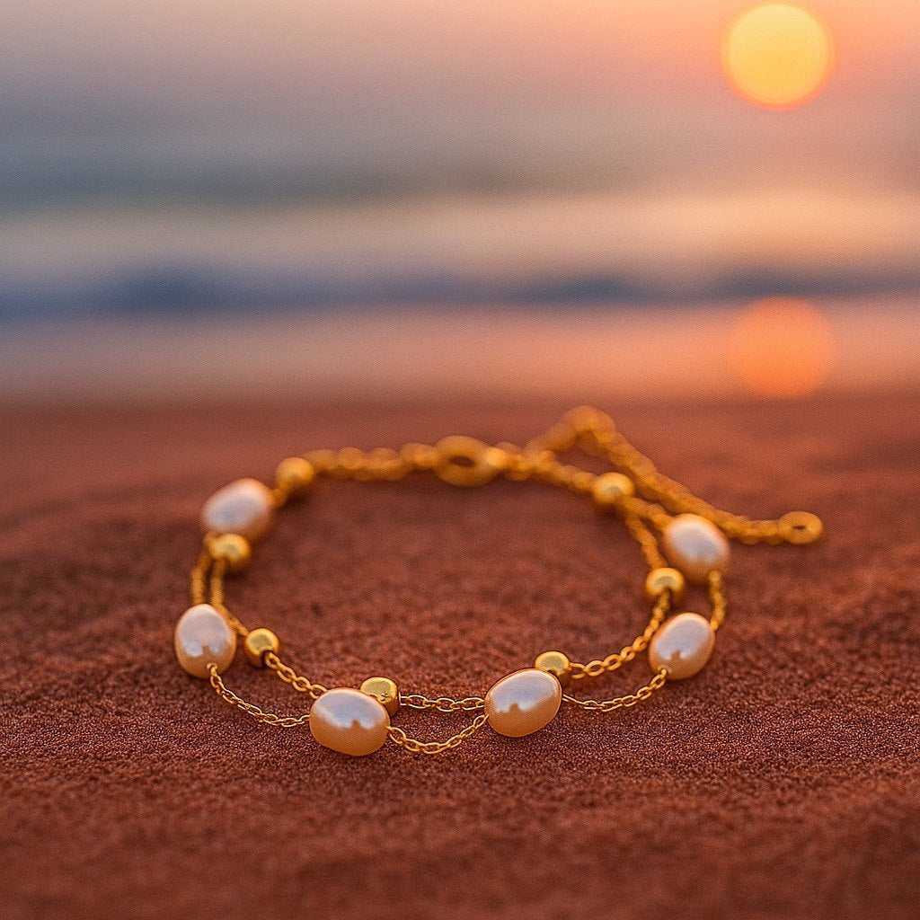 Rimah | Bracciale Dorato con Perle