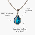 Goccia di Luce – Collana con zircone blu e finitura argentata