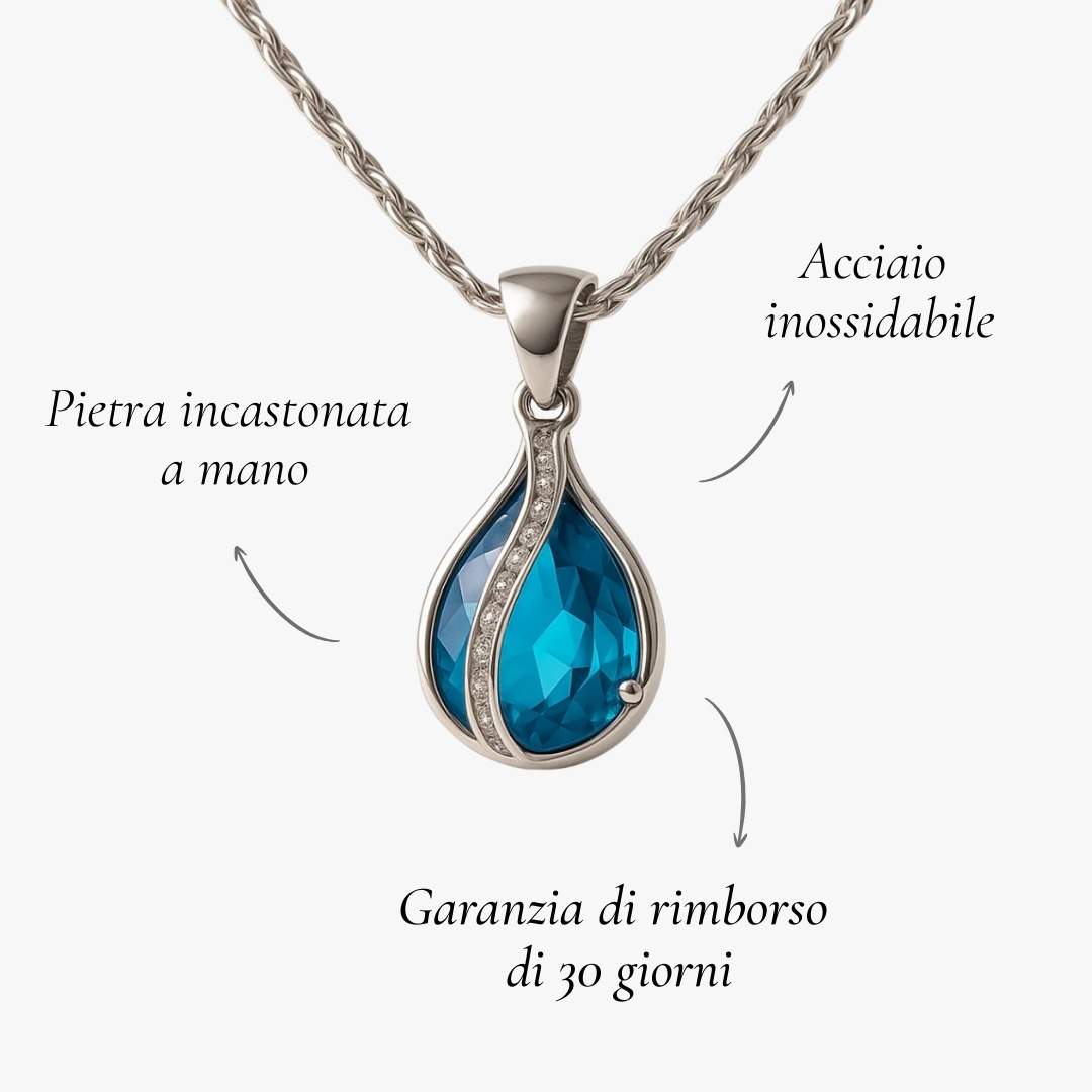 Goccia di Luce – Collana con zircone blu e finitura argentata
