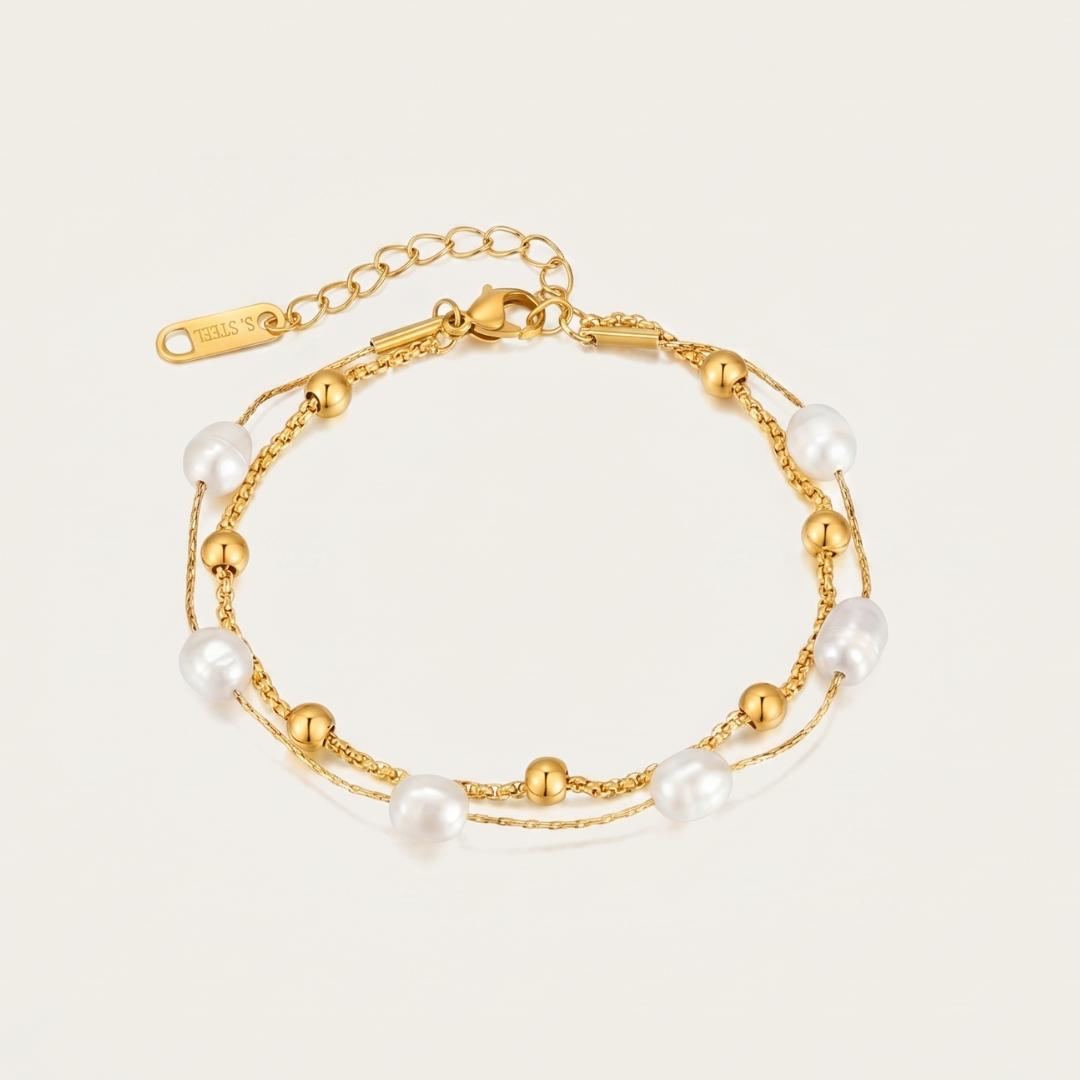 Rimah | Bracciale Dorato con Perle