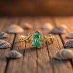 Vento di Smeraldo – Anello dorato con agata verde e motivo fogliare - immagine 3